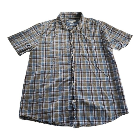 Rivers Other - Rivers Linen Blend Button Down Shirt Men Large Blue Brown Plaid Casual Summer